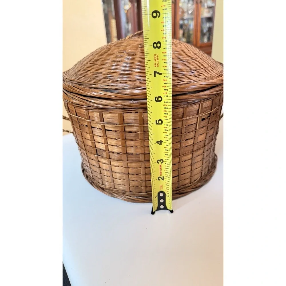 Vintage Woven Wicker Basket With Lid Handles‎ Storage Picnic Farmhouse